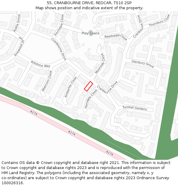 55, CRANBOURNE DRIVE, REDCAR, TS10 2SP: Location map and indicative extent of plot