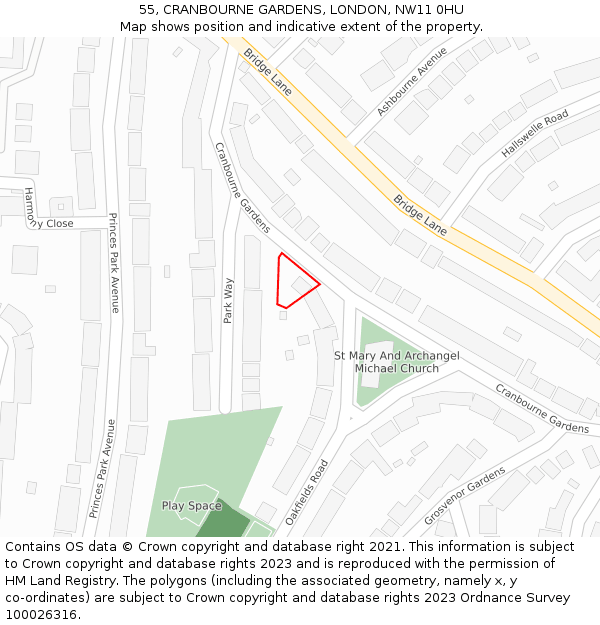 55, CRANBOURNE GARDENS, LONDON, NW11 0HU: Location map and indicative extent of plot