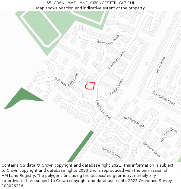 55, CRANHAMS LANE, CIRENCESTER, GL7 1UL: Location map and indicative extent of plot