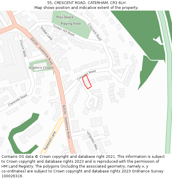 55, CRESCENT ROAD, CATERHAM, CR3 6LH: Location map and indicative extent of plot