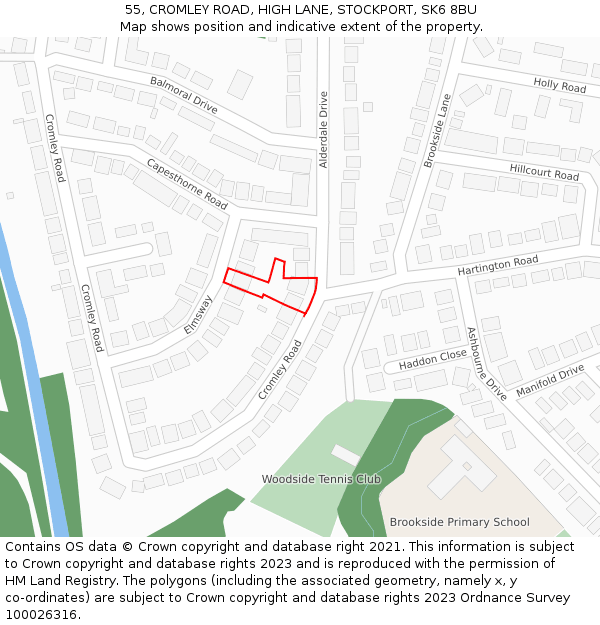 55, CROMLEY ROAD, HIGH LANE, STOCKPORT, SK6 8BU: Location map and indicative extent of plot