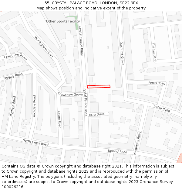 55, CRYSTAL PALACE ROAD, LONDON, SE22 9EX: Location map and indicative extent of plot