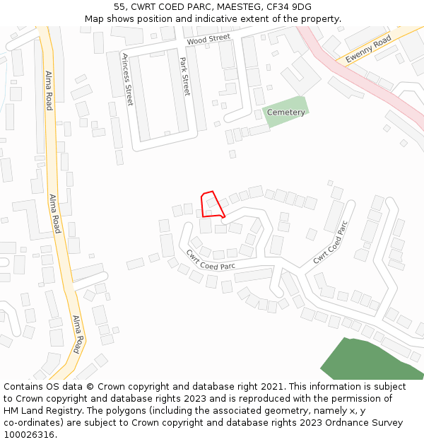 55, CWRT COED PARC, MAESTEG, CF34 9DG: Location map and indicative extent of plot