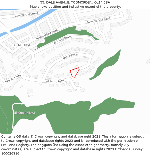 55, DALE AVENUE, TODMORDEN, OL14 6BA: Location map and indicative extent of plot