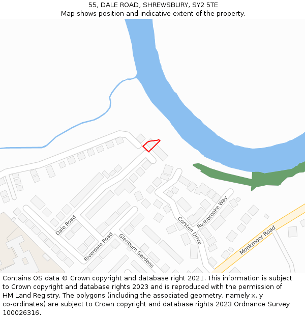 55, DALE ROAD, SHREWSBURY, SY2 5TE: Location map and indicative extent of plot