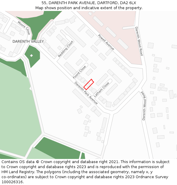 55, DARENTH PARK AVENUE, DARTFORD, DA2 6LX: Location map and indicative extent of plot