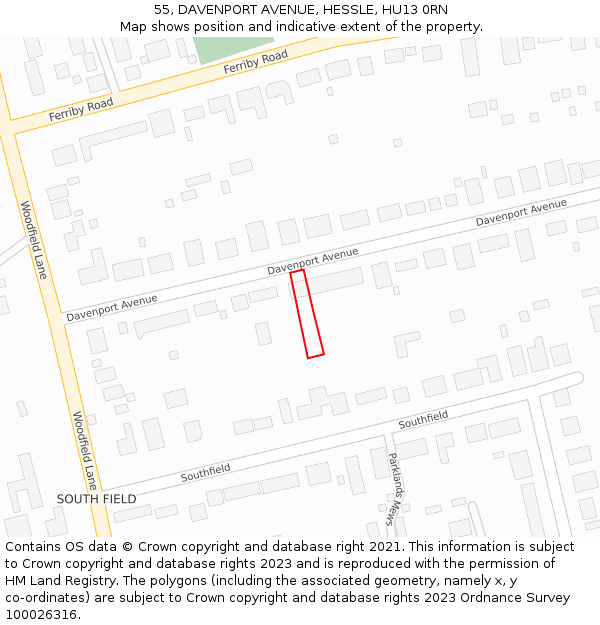 55, DAVENPORT AVENUE, HESSLE, HU13 0RN: Location map and indicative extent of plot