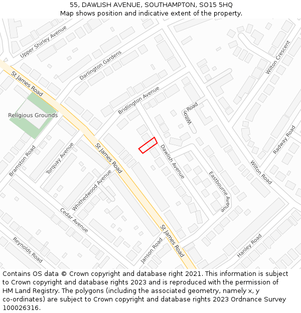 55, DAWLISH AVENUE, SOUTHAMPTON, SO15 5HQ: Location map and indicative extent of plot