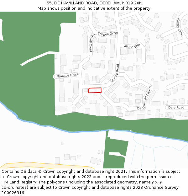 55, DE HAVILLAND ROAD, DEREHAM, NR19 2XN: Location map and indicative extent of plot