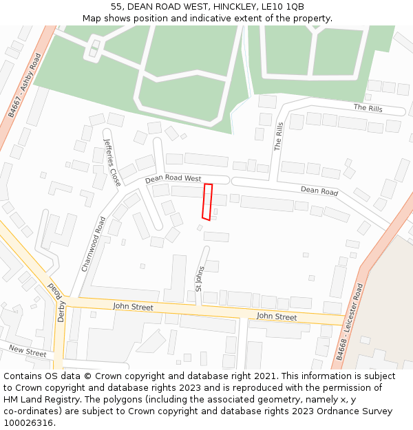 55, DEAN ROAD WEST, HINCKLEY, LE10 1QB: Location map and indicative extent of plot