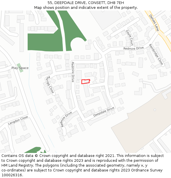 55, DEEPDALE DRIVE, CONSETT, DH8 7EH: Location map and indicative extent of plot