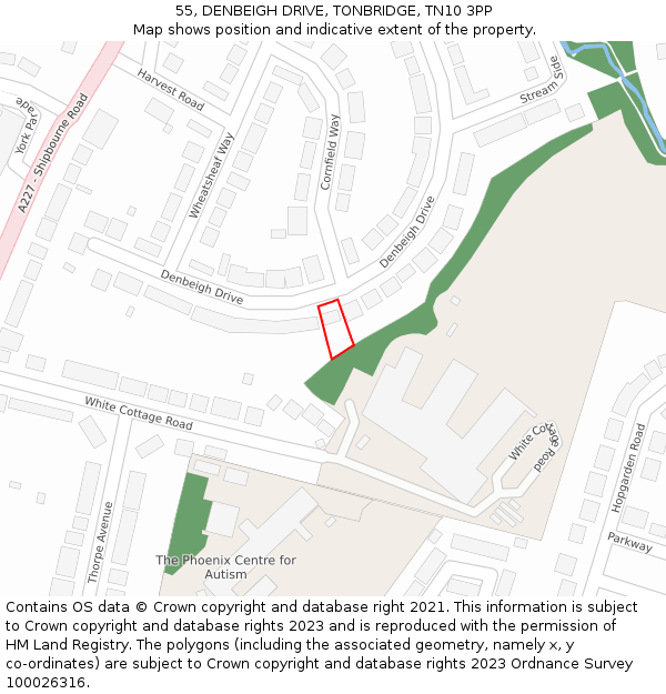 55, DENBEIGH DRIVE, TONBRIDGE, TN10 3PP: Location map and indicative extent of plot