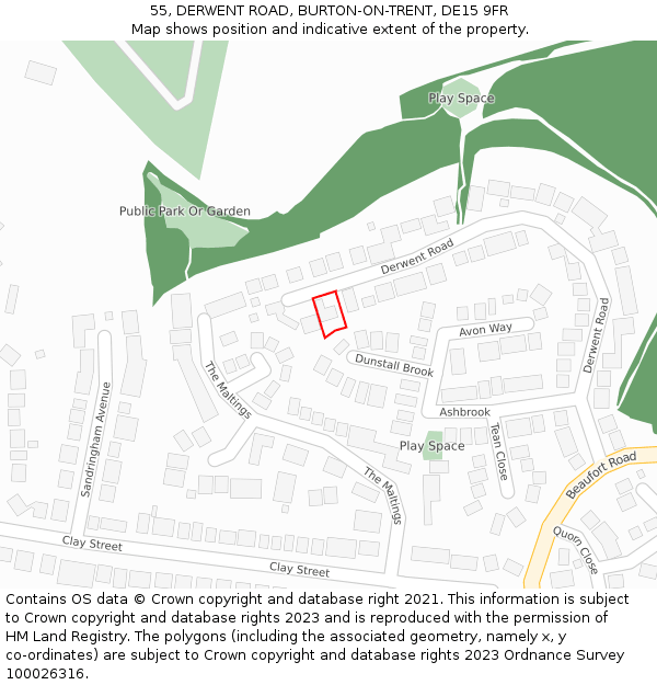 55, DERWENT ROAD, BURTON-ON-TRENT, DE15 9FR: Location map and indicative extent of plot