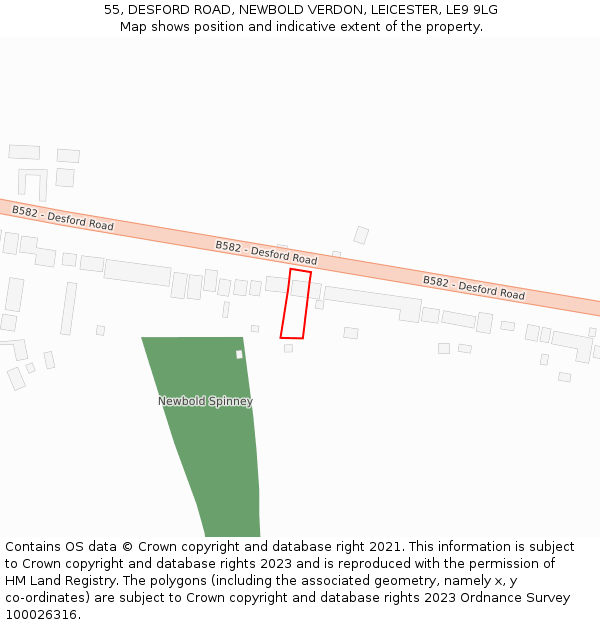 55, DESFORD ROAD, NEWBOLD VERDON, LEICESTER, LE9 9LG: Location map and indicative extent of plot