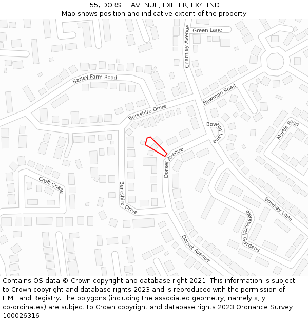 55, DORSET AVENUE, EXETER, EX4 1ND: Location map and indicative extent of plot