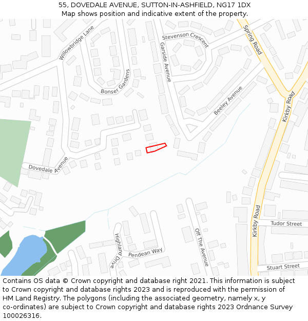 55, DOVEDALE AVENUE, SUTTON-IN-ASHFIELD, NG17 1DX: Location map and indicative extent of plot
