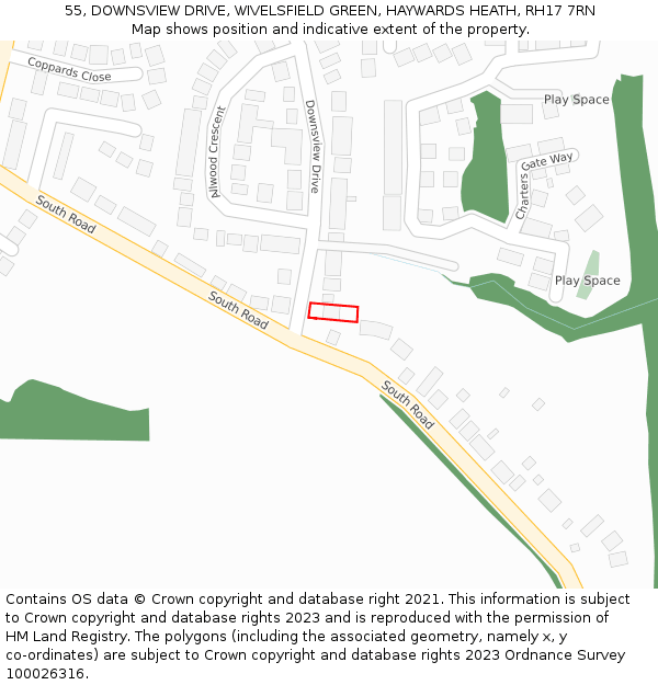 55, DOWNSVIEW DRIVE, WIVELSFIELD GREEN, HAYWARDS HEATH, RH17 7RN: Location map and indicative extent of plot