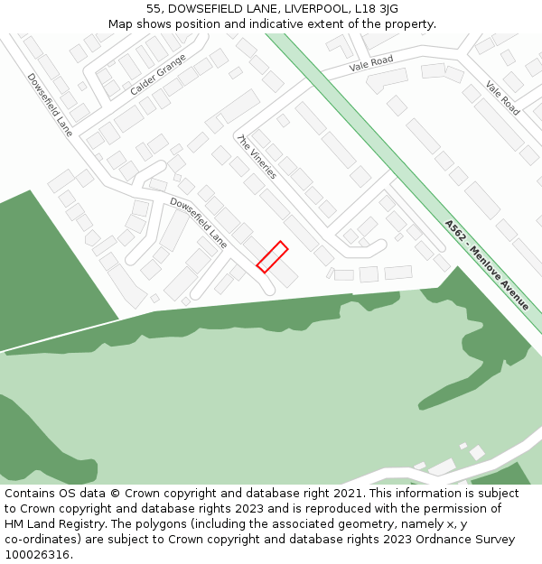 55, DOWSEFIELD LANE, LIVERPOOL, L18 3JG: Location map and indicative extent of plot