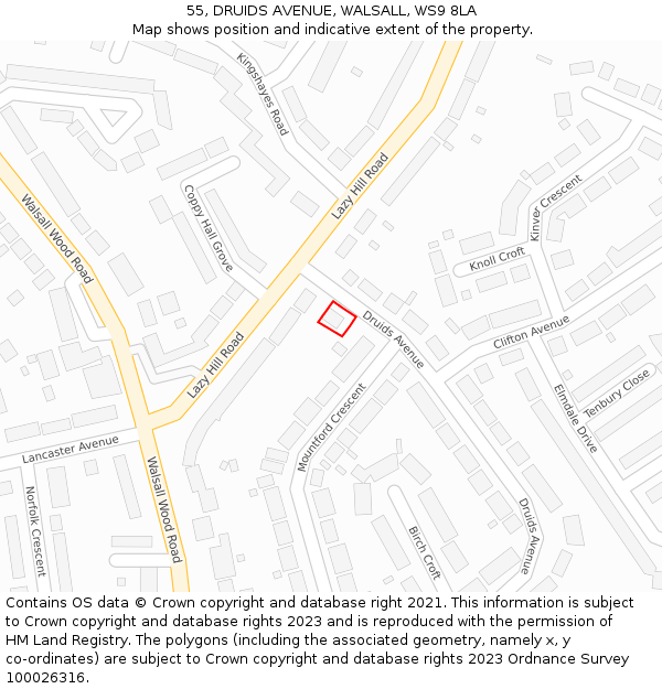 55, DRUIDS AVENUE, WALSALL, WS9 8LA: Location map and indicative extent of plot