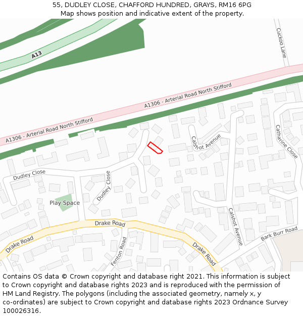 55, DUDLEY CLOSE, CHAFFORD HUNDRED, GRAYS, RM16 6PG: Location map and indicative extent of plot