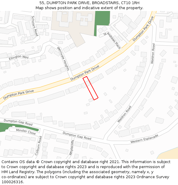 55, DUMPTON PARK DRIVE, BROADSTAIRS, CT10 1RH: Location map and indicative extent of plot