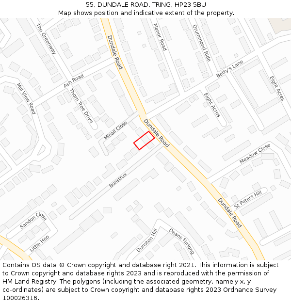 55, DUNDALE ROAD, TRING, HP23 5BU: Location map and indicative extent of plot