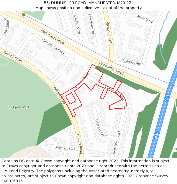 55, DUNNISHER ROAD, MANCHESTER, M23 2ZL: Location map and indicative extent of plot