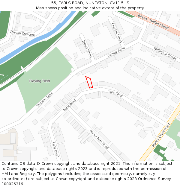 55, EARLS ROAD, NUNEATON, CV11 5HS: Location map and indicative extent of plot