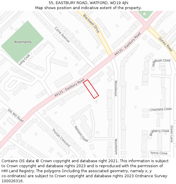 55, EASTBURY ROAD, WATFORD, WD19 4JN: Location map and indicative extent of plot