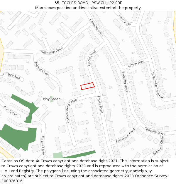 55, ECCLES ROAD, IPSWICH, IP2 9RE: Location map and indicative extent of plot