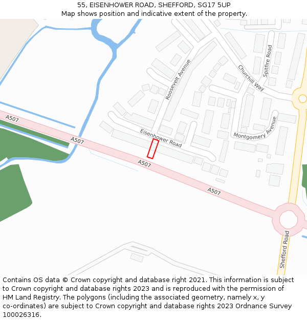 55, EISENHOWER ROAD, SHEFFORD, SG17 5UP: Location map and indicative extent of plot