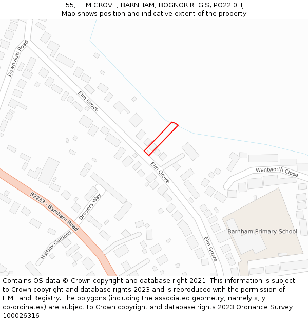 55, ELM GROVE, BARNHAM, BOGNOR REGIS, PO22 0HJ: Location map and indicative extent of plot