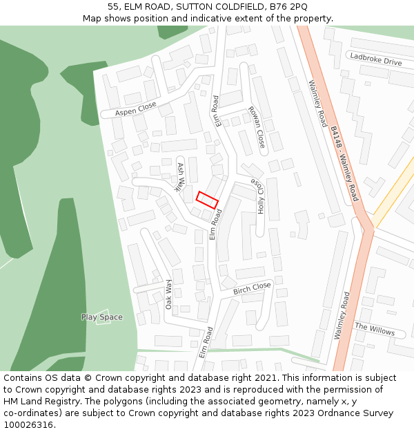 55, ELM ROAD, SUTTON COLDFIELD, B76 2PQ: Location map and indicative extent of plot