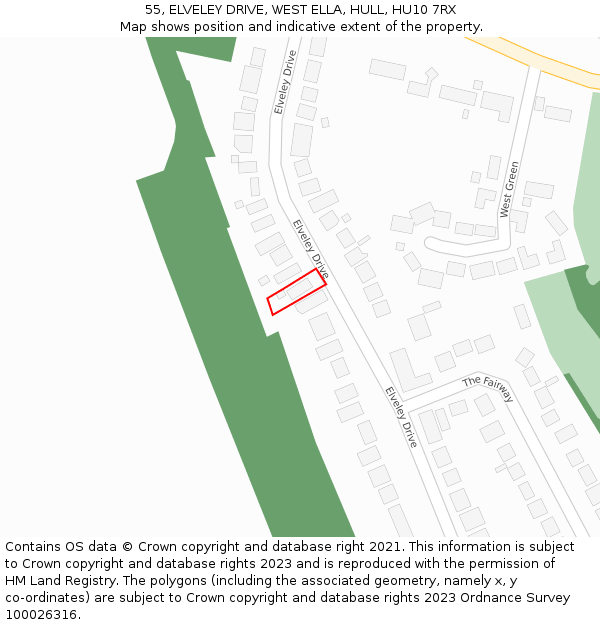 55, ELVELEY DRIVE, WEST ELLA, HULL, HU10 7RX: Location map and indicative extent of plot