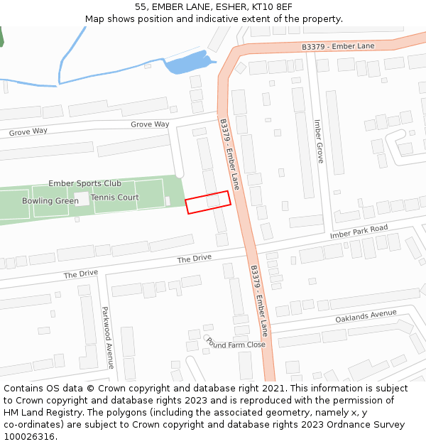 55, EMBER LANE, ESHER, KT10 8EF: Location map and indicative extent of plot