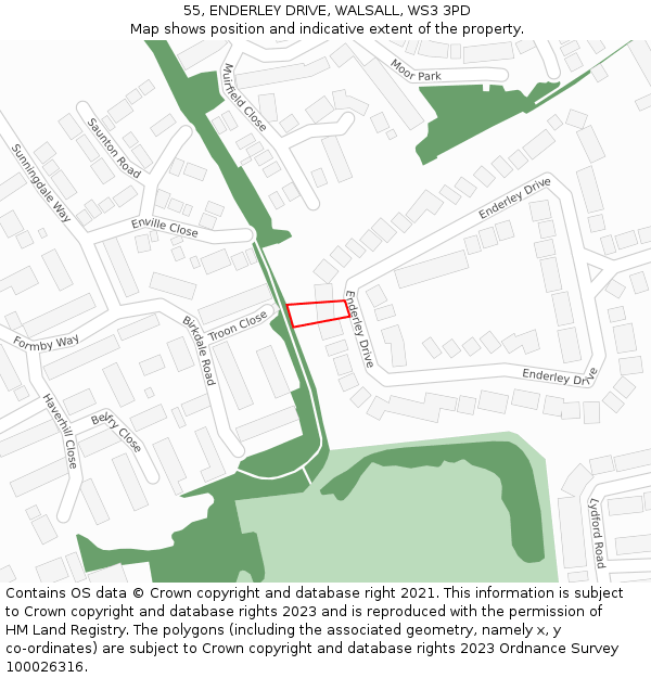 55, ENDERLEY DRIVE, WALSALL, WS3 3PD: Location map and indicative extent of plot