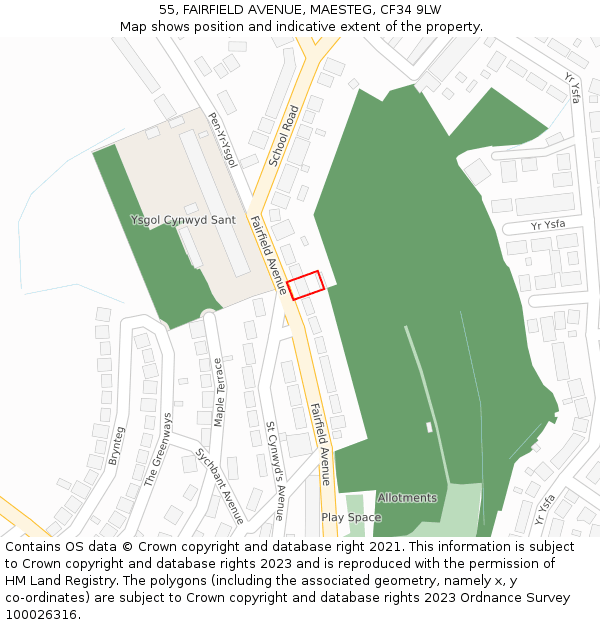 55, FAIRFIELD AVENUE, MAESTEG, CF34 9LW: Location map and indicative extent of plot