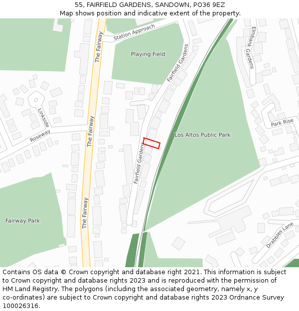 55, FAIRFIELD GARDENS, SANDOWN, PO36 9EZ: Location map and indicative extent of plot