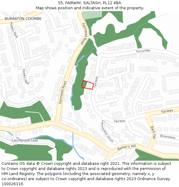 55, FAIRWAY, SALTASH, PL12 4BA: Location map and indicative extent of plot