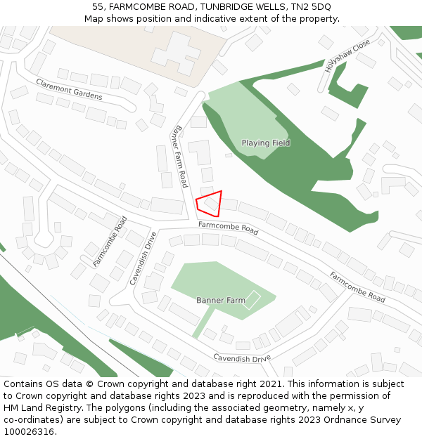 55, FARMCOMBE ROAD, TUNBRIDGE WELLS, TN2 5DQ: Location map and indicative extent of plot