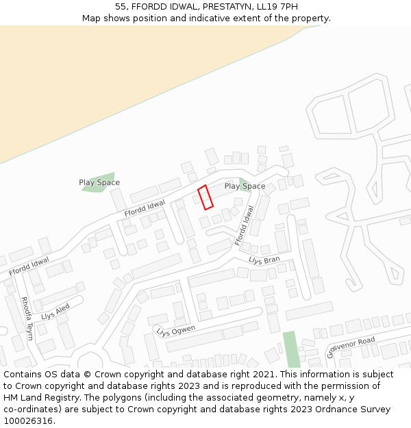 55, FFORDD IDWAL, PRESTATYN, LL19 7PH: Location map and indicative extent of plot