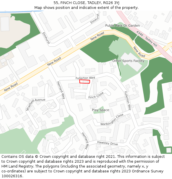 55, FINCH CLOSE, TADLEY, RG26 3YJ: Location map and indicative extent of plot