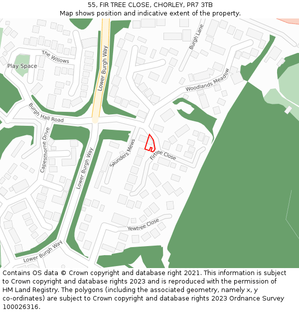 55, FIR TREE CLOSE, CHORLEY, PR7 3TB: Location map and indicative extent of plot