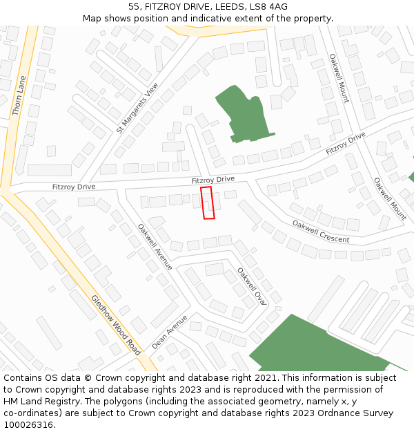 55, FITZROY DRIVE, LEEDS, LS8 4AG: Location map and indicative extent of plot