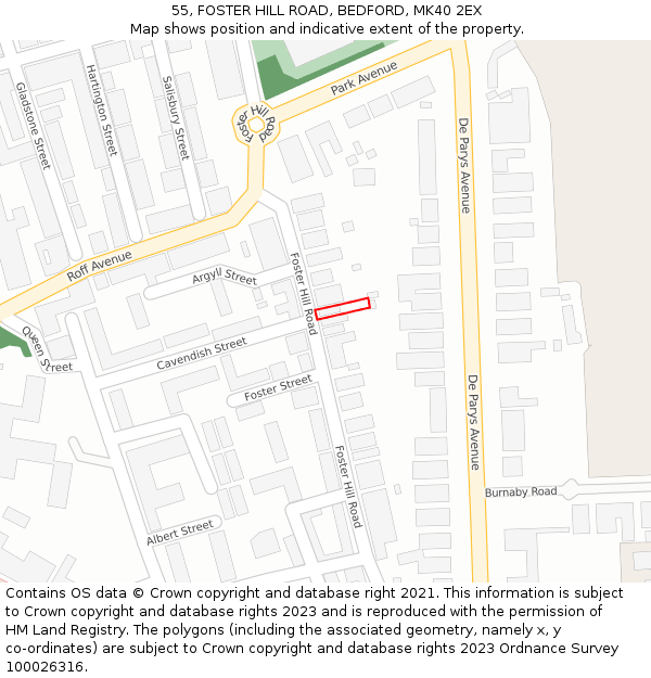 55, FOSTER HILL ROAD, BEDFORD, MK40 2EX: Location map and indicative extent of plot