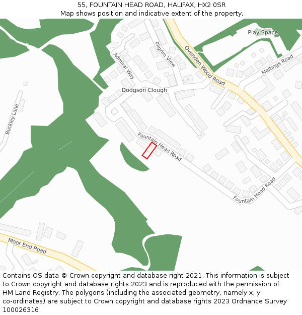 55, FOUNTAIN HEAD ROAD, HALIFAX, HX2 0SR: Location map and indicative extent of plot