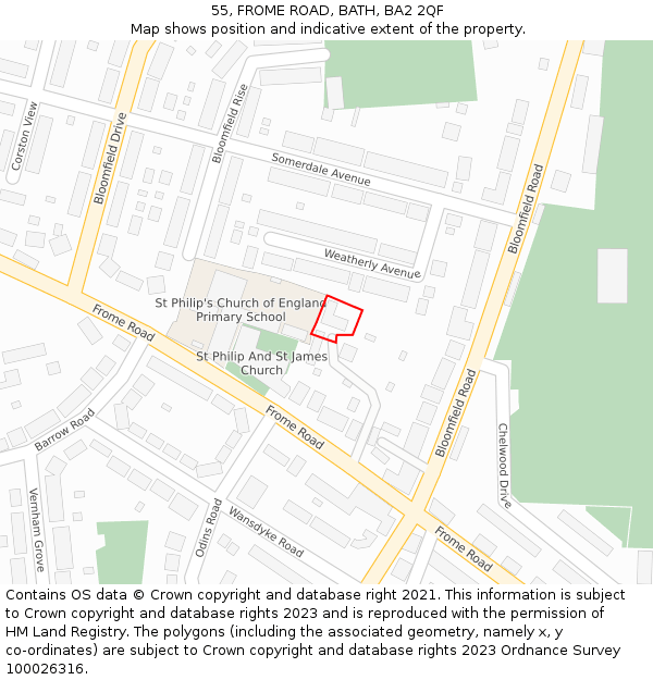 55, FROME ROAD, BATH, BA2 2QF: Location map and indicative extent of plot