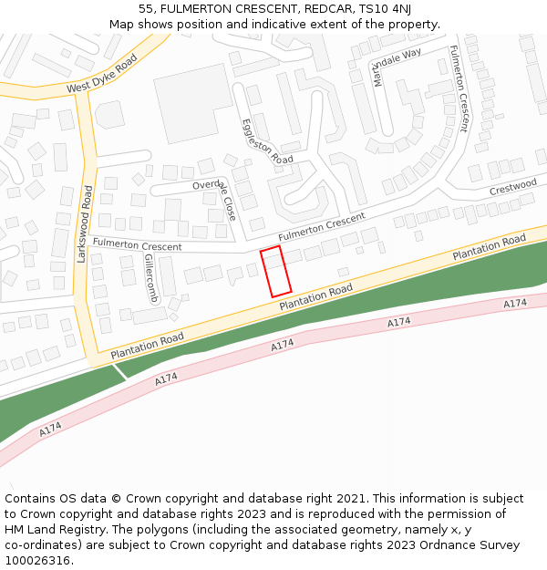 55, FULMERTON CRESCENT, REDCAR, TS10 4NJ: Location map and indicative extent of plot