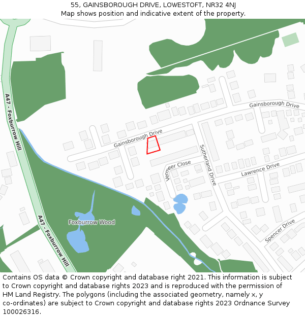 55, GAINSBOROUGH DRIVE, LOWESTOFT, NR32 4NJ: Location map and indicative extent of plot