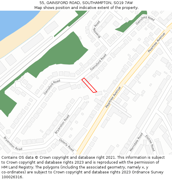 55, GAINSFORD ROAD, SOUTHAMPTON, SO19 7AW: Location map and indicative extent of plot